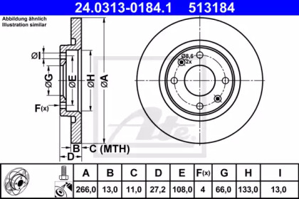 TARCZA HAM POWER DISC ATE 24.0313-0184.1 CITROEN BERLINGO 1.1I, 1.4I 96-, C2 1.1, 1.4, 1.4HDI 03-, C3 1.1I, 1.4HDI 02-